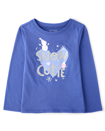Baby And Toddler Girls Glitter Snow Cutie Graphic Tee - BLUE SAPPHIRE