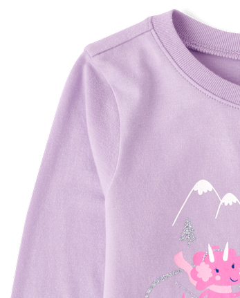 Baby And Toddler Girls Glitter Dino Sled Graphic Tee - ORCHID BREEZE