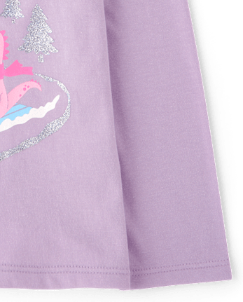 Baby And Toddler Girls Glitter Dino Sled Graphic Tee - ORCHID BREEZE