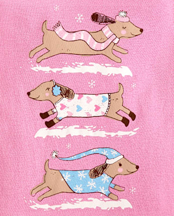Baby And Toddler Girls Winter Dogs Graphic Tee - PERFECTLY PINK