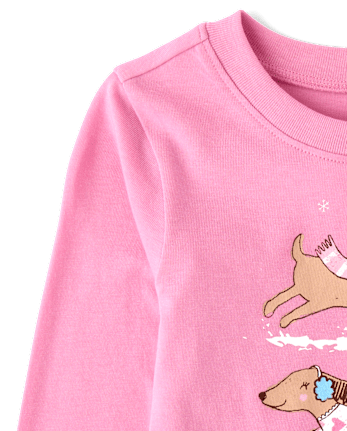 Baby And Toddler Girls Winter Dogs Graphic Tee - PERFECTLY PINK