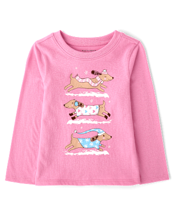 Baby And Toddler Girls Winter Dogs Graphic Tee - PERFECTLY PINK