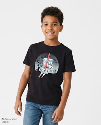 Boys Halloween Drink Graphic Tee - BLACK