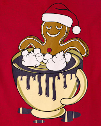 Boys Christmas Gingerbread Mug Graphic Tee - RED OCHRE
