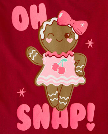 Girls Christmas Gingerbread Graphic Tee - RED OCHRE