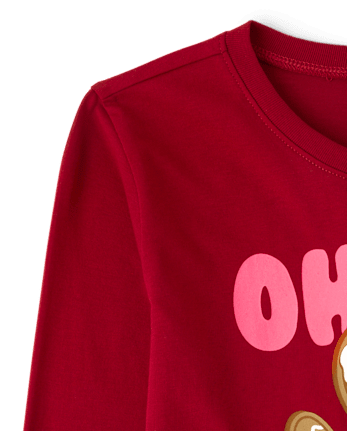 Girls Christmas Gingerbread Graphic Tee - RED OCHRE