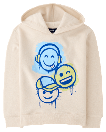 Boys Happy Face Premium Fleece Hoodie - HAY STACK
