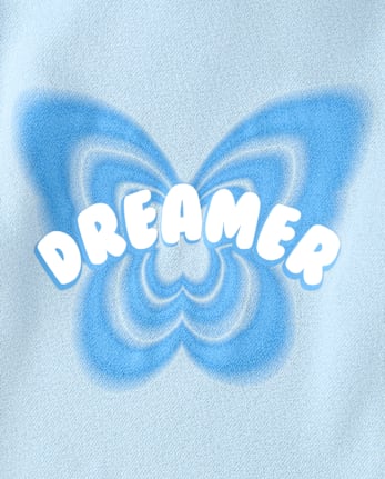 Girls Dreamer Butterfly Premium Fleece Hoodie - BLUE AIR