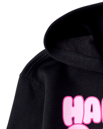 Girls Happy Vibes Premium Fleece Hoodie - BLACK