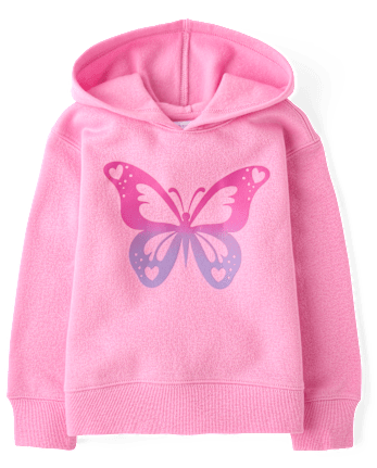 Baby And Toddler Girls Ombre Butterfly Premium Fleece Hoodie - PERFECTLY PINK