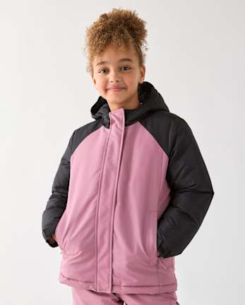 Girls Colorblock Microfleece Lined Snow Jacket - PURPLE THISTLE