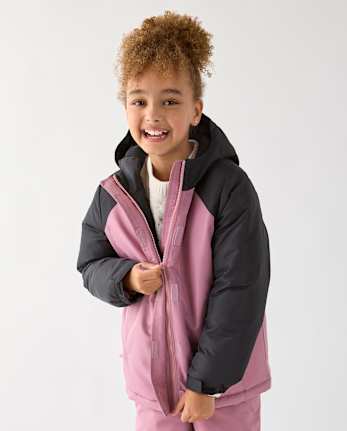 Girls Colorblock Microfleece Lined Snow Jacket - PURPLE THISTLE