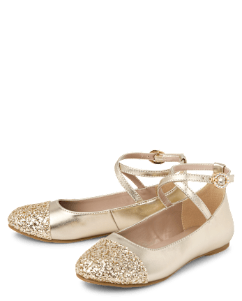 Girls Metallic Glitter Ballet Flats - GOLD