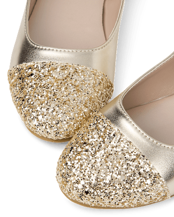 Girls Metallic Glitter Ballet Flats - GOLD