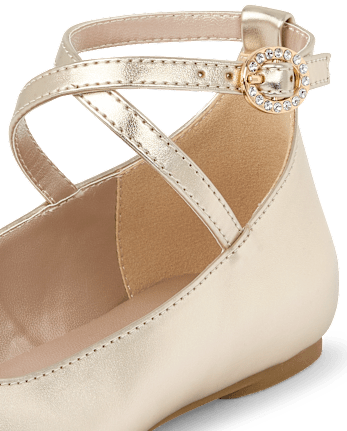 Girls Metallic Glitter Ballet Flats - GOLD