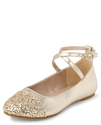 Girls Metallic Glitter Ballet Flats - GOLD