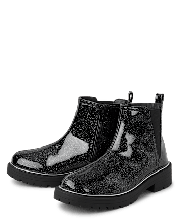 Girls Glitter Chelsea Boots - BLACK