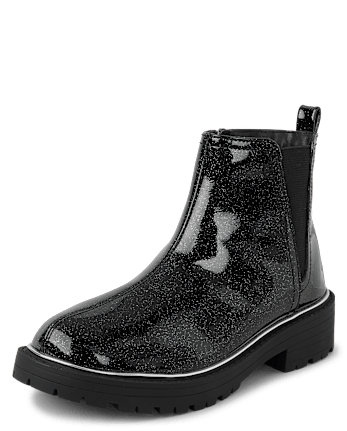 Girls Glitter Chelsea Boots - BLACK