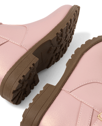 Girls Shimmer Buckle Faux Fur Lined Boots - PINK