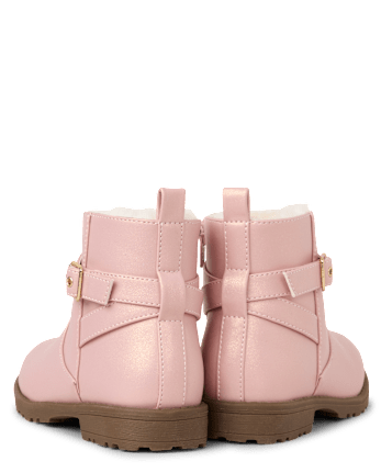 Girls Shimmer Buckle Faux Fur Lined Boots - PINK