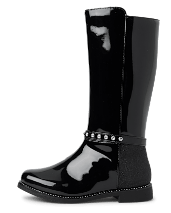 Girls Rhinestone Tall Boots - BLACK