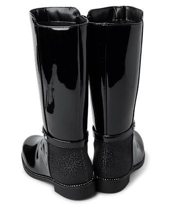 Girls Rhinestone Tall Boots - BLACK