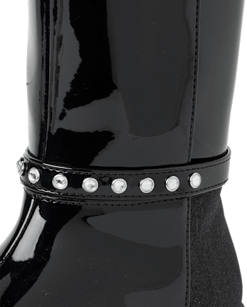 Girls Rhinestone Tall Boots - BLACK