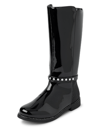 Girls Rhinestone Tall Boots - BLACK