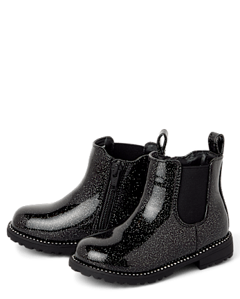 Toddler Girls Glitter Chelsea Boots - BLACK