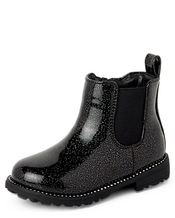 Toddler Girls Glitter Chelsea Boots - BLACK