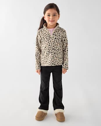 Pantalon de survêtement évasé en microfibre polaire pour petites filles - BLACK