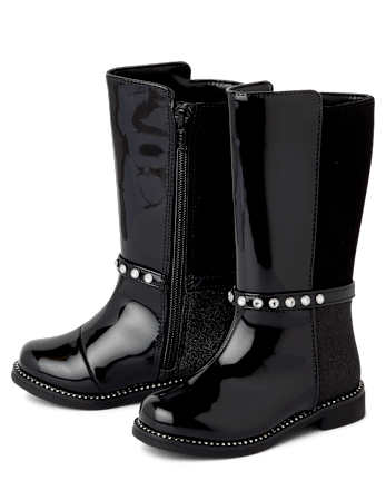Toddler Girls Rhinestone Tall Boots - BLACK