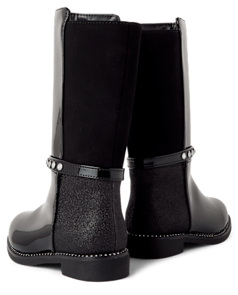 Toddler Girls Rhinestone Tall Boots - BLACK