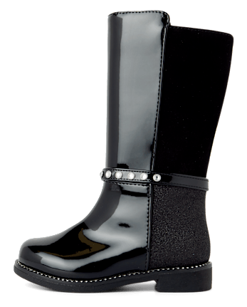 Toddler Girls Rhinestone Tall Boots - BLACK