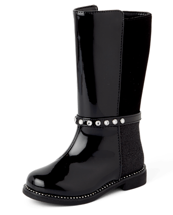 Toddler Girls Rhinestone Tall Boots - BLACK