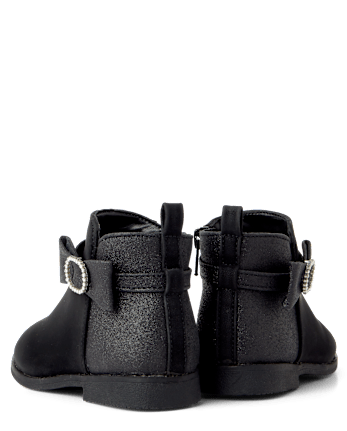 Toddler Girls Glitter Bow Booties - BLACK