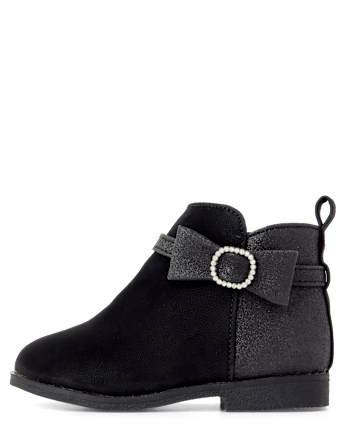 Toddler Girls Glitter Bow Booties - BLACK
