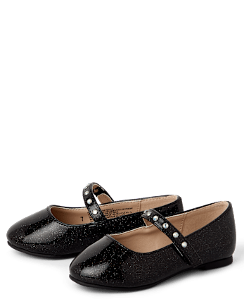 Toddler Girls Glitter Rhinestone Ballet Flats - BLACK