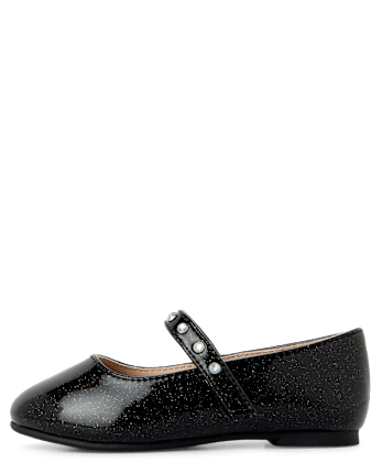 Toddler Girls Glitter Rhinestone Ballet Flats - BLACK