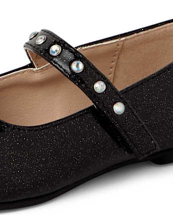 Toddler Girls Glitter Rhinestone Ballet Flats - BLACK