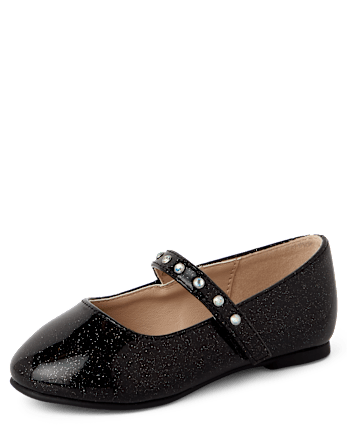 Toddler Girls Glitter Rhinestone Ballet Flats - BLACK