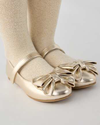 Ballerines à nœud métallique pour petites filles - GOLD