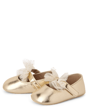 Baby Girls Metallic Bow Ballet Flats - GOLD