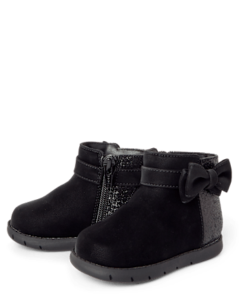 Baby Girls Glitter Bow First Steps Boots - BLACK