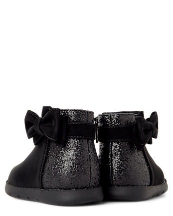 Baby Girls Glitter Bow First Steps Boots - BLACK