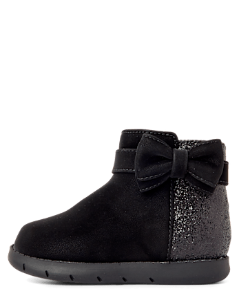 Baby Girls Glitter Bow First Steps Boots - BLACK