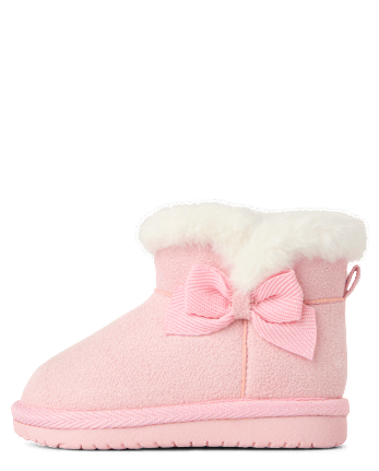 Baby Girls Bow First Steps Teddy Boots - PINK