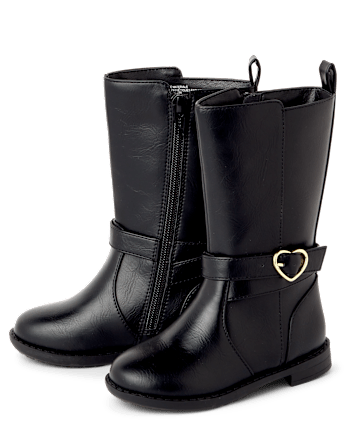 Toddler Girls Heart Buckle Tall Boots - BLACK