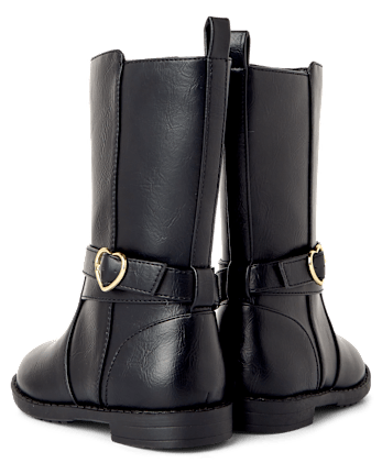 Toddler Girls Heart Buckle Tall Boots - BLACK