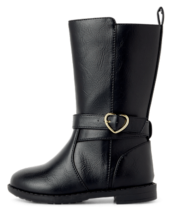 Toddler Girls Heart Buckle Tall Boots - BLACK